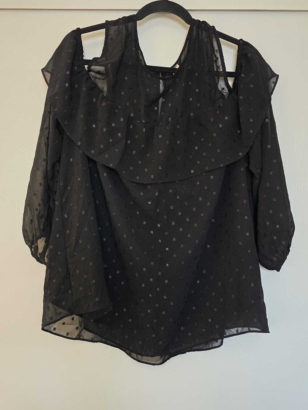 Old Navy - Black Open-Shoulder Long-Sleeve Sheer Lined Ruffle Top